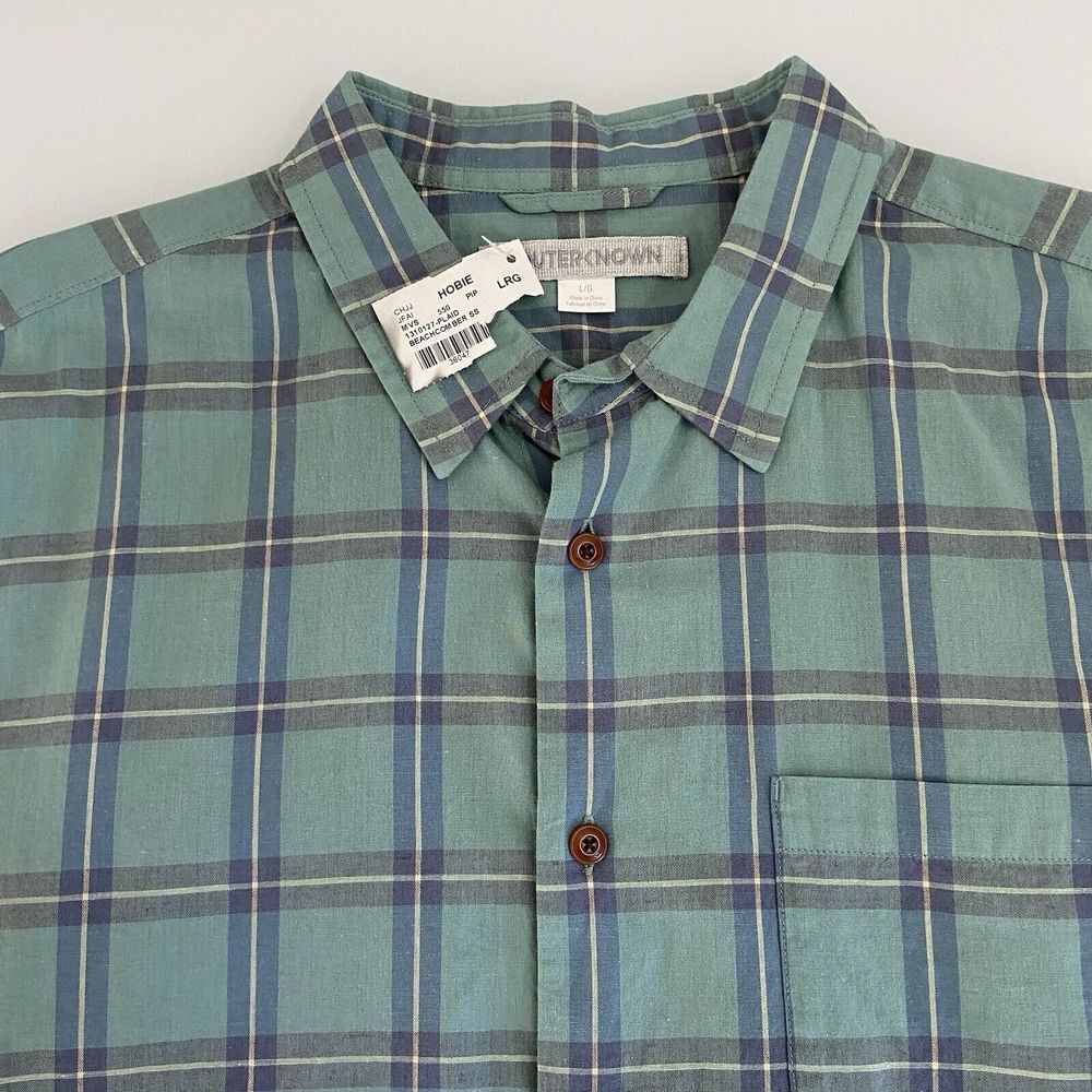 Outerknown Green and Blue Plaid Casual Button Down Shirt